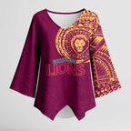 Personalized Brisbane Lions Polynesian Kimono Sleeve Blouse Tribal Chest and Sleeve Tattoo Heritage Warrior