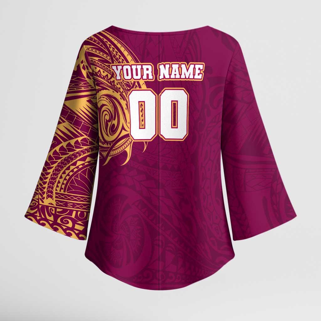 Personalized Brisbane Lions Polynesian Kimono Sleeve Blouse Tribal Chest and Sleeve Tattoo Heritage Warrior