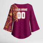Personalized Brisbane Lions Polynesian Kimono Sleeve Blouse Tribal Chest and Sleeve Tattoo Heritage Warrior
