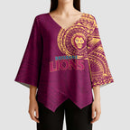 Personalized Brisbane Lions Polynesian Kimono Sleeve Blouse Tribal Chest and Sleeve Tattoo Heritage Warrior