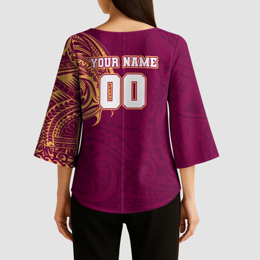 Personalized Brisbane Lions Polynesian Kimono Sleeve Blouse Tribal Chest and Sleeve Tattoo Heritage Warrior