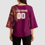 Personalized Brisbane Lions Polynesian Kimono Sleeve Blouse Tribal Chest and Sleeve Tattoo Heritage Warrior