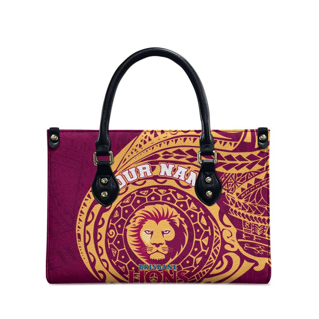 Personalized Brisbane Lions Polynesian Leather Bag Tribal Chest and Sleeve Tattoo Heritage Warrior