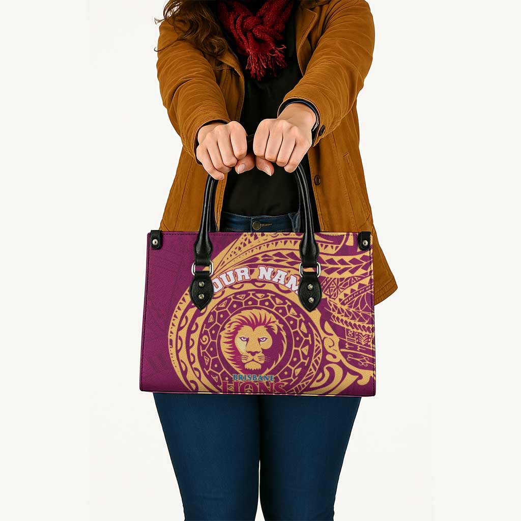 Personalized Brisbane Lions Polynesian Leather Bag Tribal Chest and Sleeve Tattoo Heritage Warrior