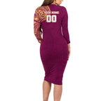 Personalized Brisbane Lions Polynesian Long Sleeve Bodycon Dress Tribal Chest and Sleeve Tattoo Heritage Warrior