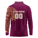 Personalized Brisbane Lions Polynesian Long Sleeve Polo Shirt Tribal Chest and Sleeve Tattoo Heritage Warrior