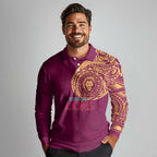 Personalized Brisbane Lions Polynesian Long Sleeve Polo Shirt Tribal Chest and Sleeve Tattoo Heritage Warrior