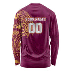 Personalized Brisbane Lions Polynesian Long Sleeve Shirt Tribal Chest and Sleeve Tattoo Heritage Warrior