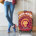 Personalized Brisbane Lions Polynesian Luggage Cover Tribal Chest and Sleeve Tattoo Heritage Warrior