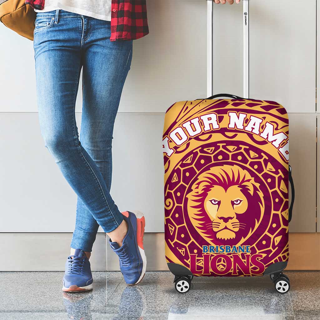 Personalized Brisbane Lions Polynesian Luggage Cover Tribal Chest and Sleeve Tattoo Heritage Warrior