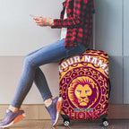 Personalized Brisbane Lions Polynesian Luggage Cover Tribal Chest and Sleeve Tattoo Heritage Warrior