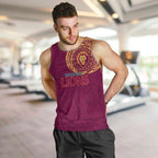 Personalized Brisbane Lions Polynesian Men Tank Top Tribal Chest and Sleeve Tattoo Heritage Warrior