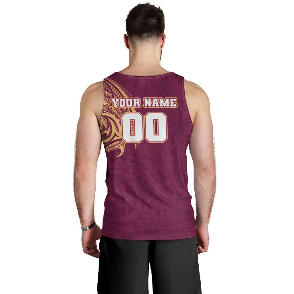 Personalized Brisbane Lions Polynesian Men Tank Top Tribal Chest and Sleeve Tattoo Heritage Warrior