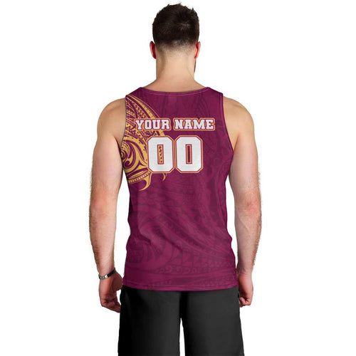 Personalized Brisbane Lions Polynesian Men Tank Top Tribal Chest and Sleeve Tattoo Heritage Warrior