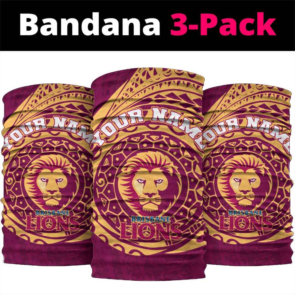 Personalized Brisbane Lions Polynesian Neck Gaiter Tribal Chest and Sleeve Tattoo Heritage Warrior