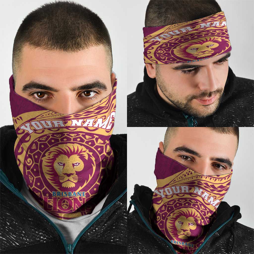 Personalized Brisbane Lions Polynesian Neck Gaiter Tribal Chest and Sleeve Tattoo Heritage Warrior
