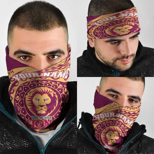 Personalized Brisbane Lions Polynesian Neck Gaiter Tribal Chest and Sleeve Tattoo Heritage Warrior