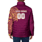 Personalized Brisbane Lions Polynesian Padded Jacket Tribal Chest and Sleeve Tattoo Heritage Warrior