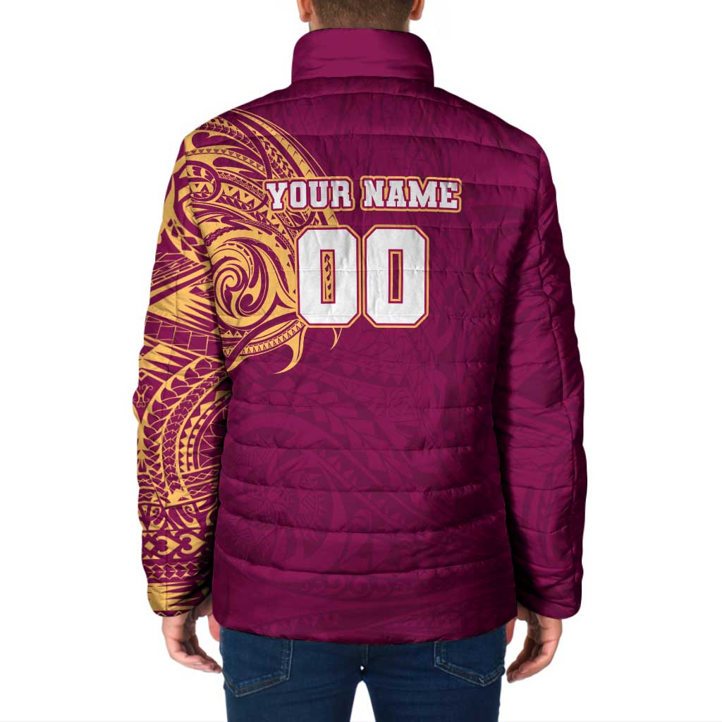 Personalized Brisbane Lions Polynesian Padded Jacket Tribal Chest and Sleeve Tattoo Heritage Warrior