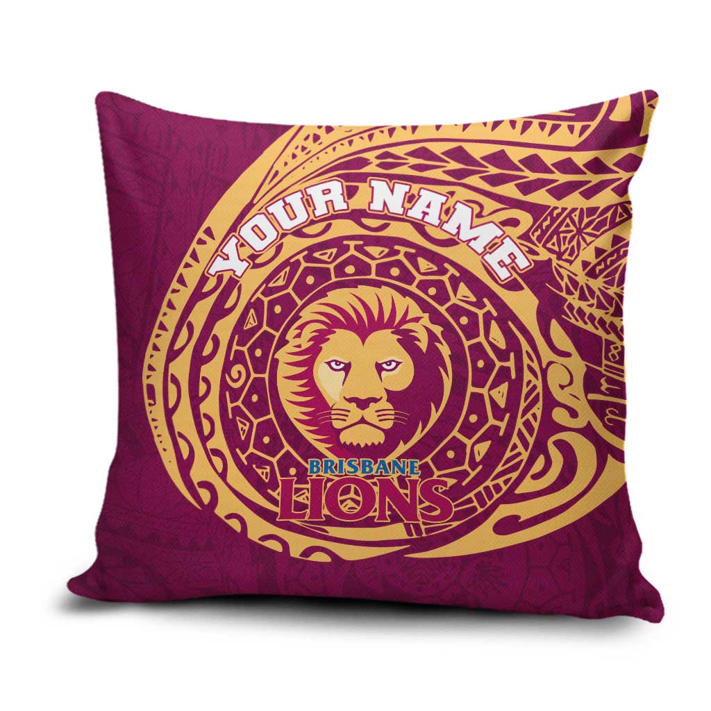 Personalized Brisbane Lions Polynesian Pillow Cover Tribal Chest and Sleeve Tattoo Heritage Warrior
