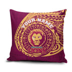 Personalized Brisbane Lions Polynesian Pillow Cover Tribal Chest and Sleeve Tattoo Heritage Warrior