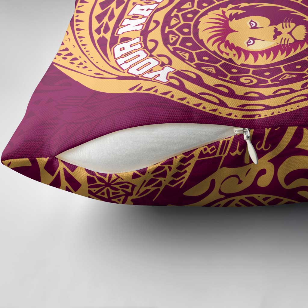 Personalized Brisbane Lions Polynesian Pillow Cover Tribal Chest and Sleeve Tattoo Heritage Warrior