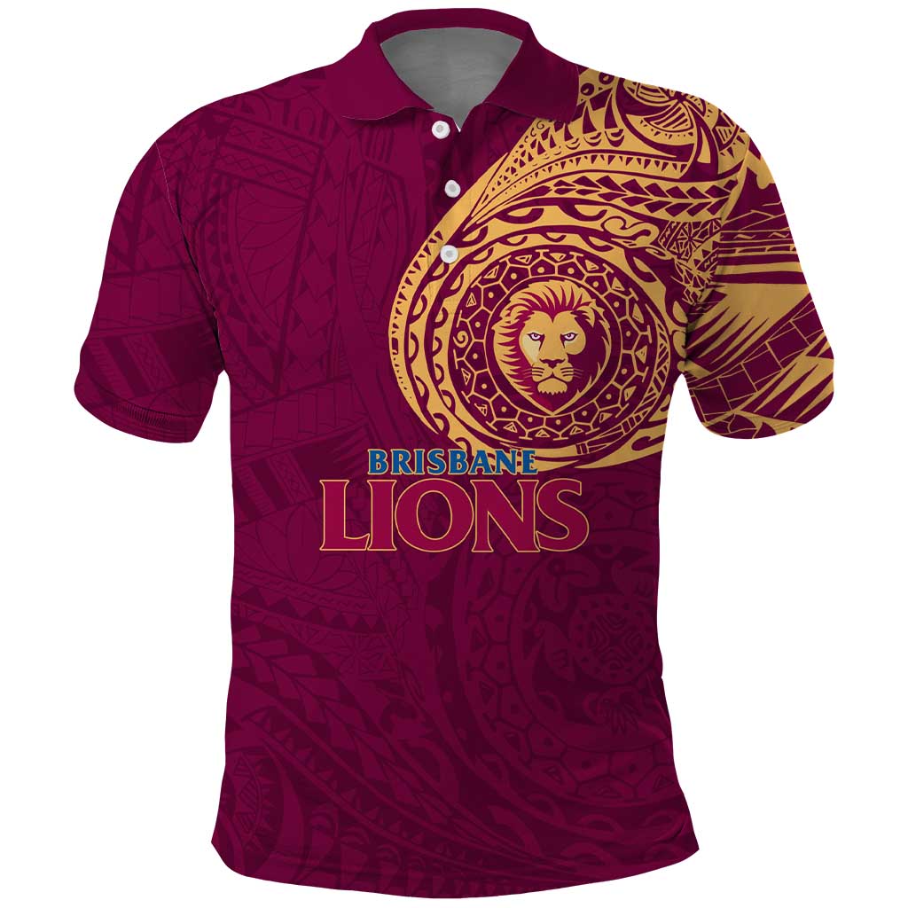 Personalized Brisbane Lions Polynesian Polo Shirt Tribal Chest and Sleeve Tattoo Heritage Warrior