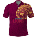 Personalized Brisbane Lions Polynesian Polo Shirt Tribal Chest and Sleeve Tattoo Heritage Warrior