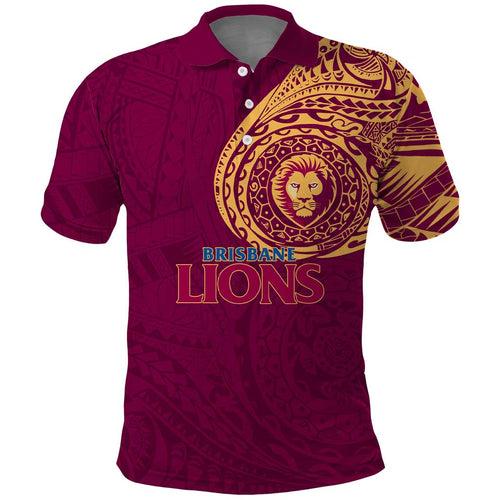 Personalized Brisbane Lions Polynesian Polo Shirt Tribal Chest and Sleeve Tattoo Heritage Warrior