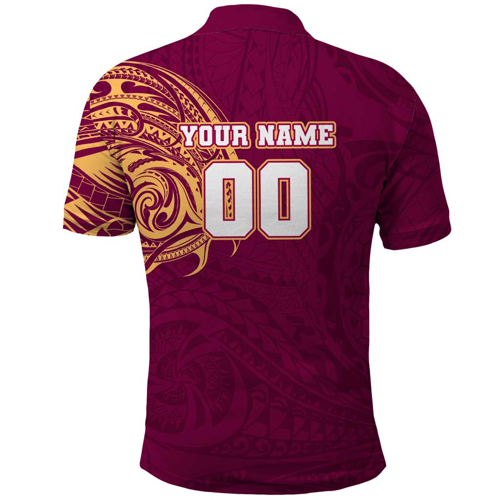 Personalized Brisbane Lions Polynesian Polo Shirt Tribal Chest and Sleeve Tattoo Heritage Warrior