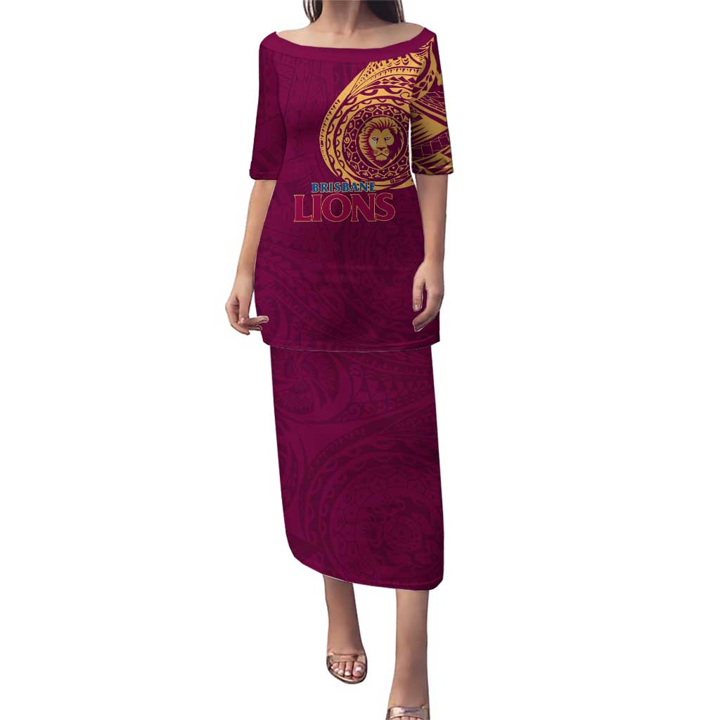 Personalized Brisbane Lions Polynesian Puletasi Tribal Chest and Sleeve Tattoo Heritage Warrior