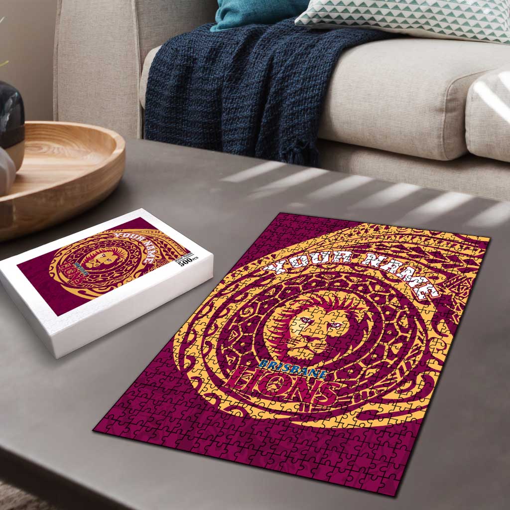 Personalized Brisbane Lions Polynesian Puzzle Tribal Chest and Sleeve Tattoo Heritage Warrior