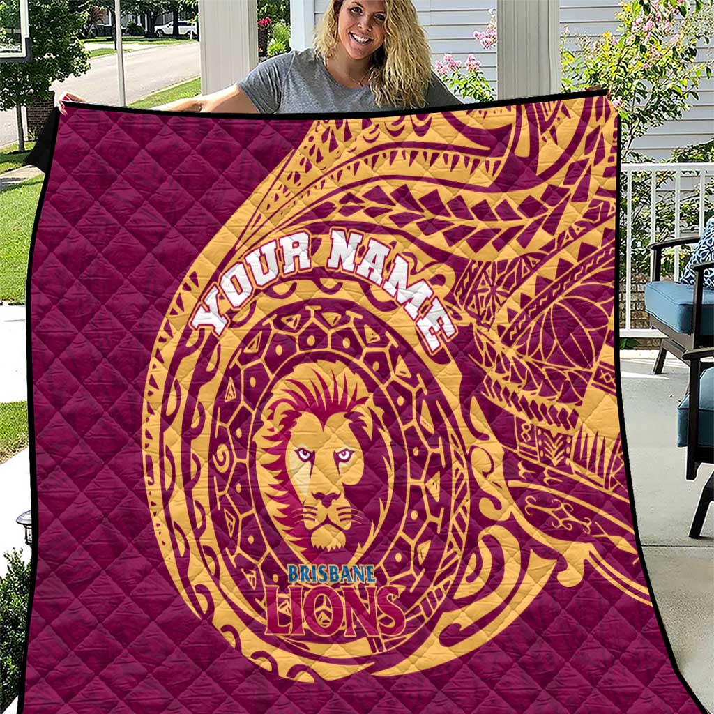 Personalized Brisbane Lions Polynesian Quilt Tribal Chest and Sleeve Tattoo Heritage Warrior