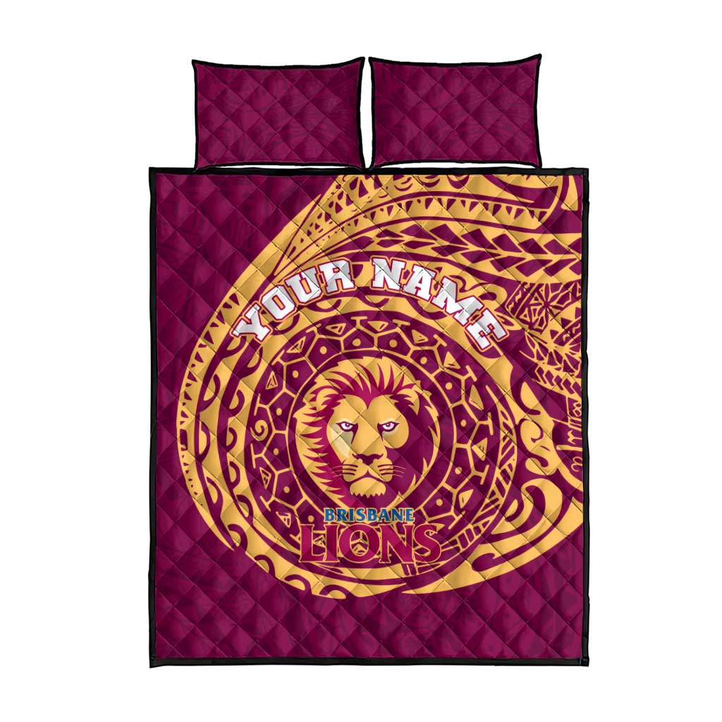 Personalized Brisbane Lions Polynesian Quilt Bed Set Tribal Chest and Sleeve Tattoo Heritage Warrior
