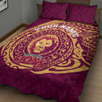 Personalized Brisbane Lions Polynesian Quilt Bed Set Tribal Chest and Sleeve Tattoo Heritage Warrior