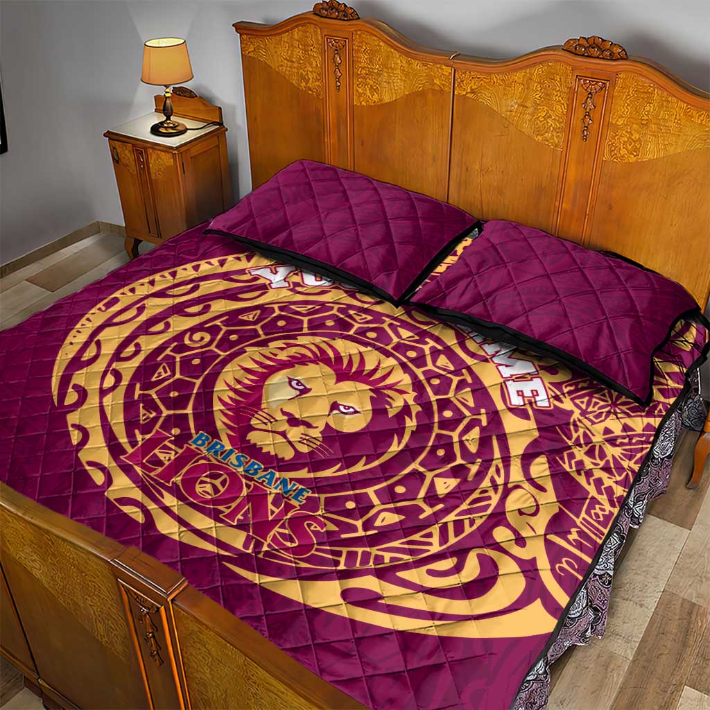 Personalized Brisbane Lions Polynesian Quilt Bed Set Tribal Chest and Sleeve Tattoo Heritage Warrior