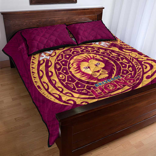 Personalized Brisbane Lions Polynesian Quilt Bed Set Tribal Chest and Sleeve Tattoo Heritage Warrior