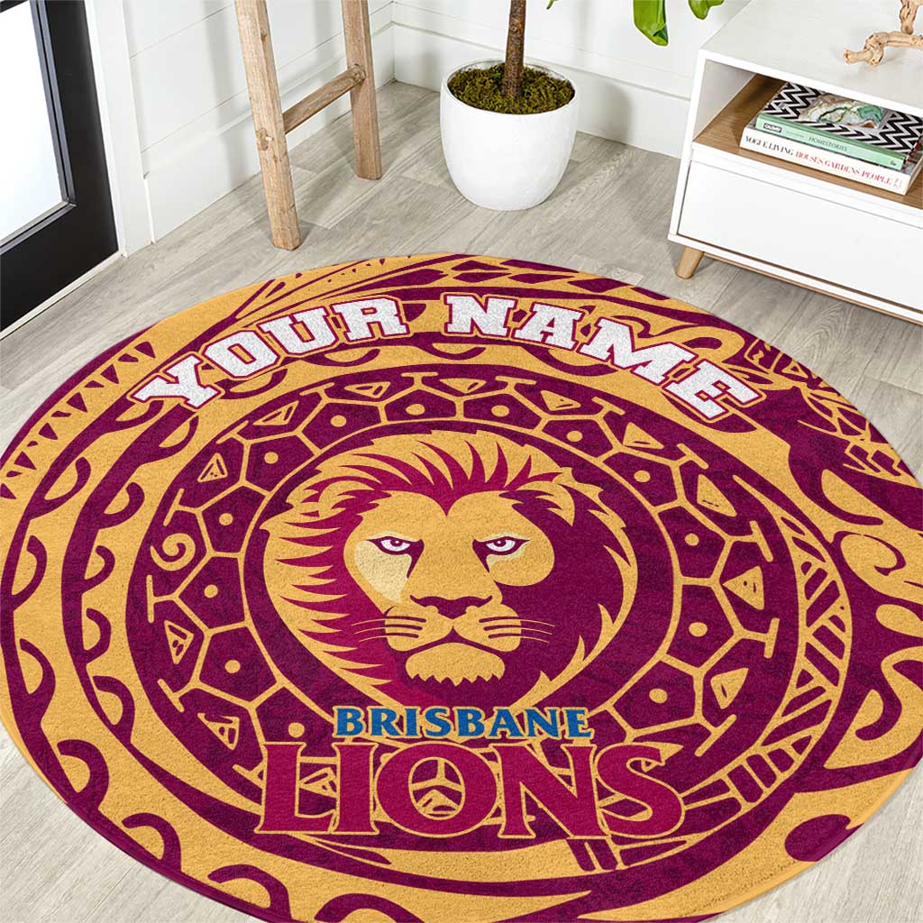 Personalized Brisbane Lions Polynesian Round Carpet Tribal Chest and Sleeve Tattoo Heritage Warrior