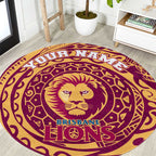 Personalized Brisbane Lions Polynesian Round Carpet Tribal Chest and Sleeve Tattoo Heritage Warrior
