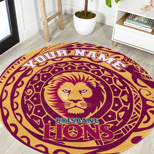 Personalized Brisbane Lions Polynesian Round Carpet Tribal Chest and Sleeve Tattoo Heritage Warrior