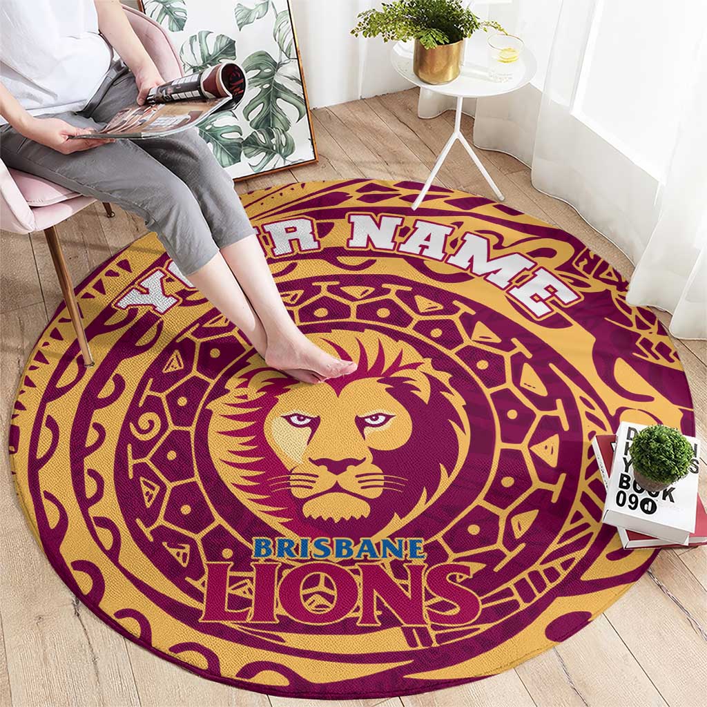 Personalized Brisbane Lions Polynesian Round Carpet Tribal Chest and Sleeve Tattoo Heritage Warrior