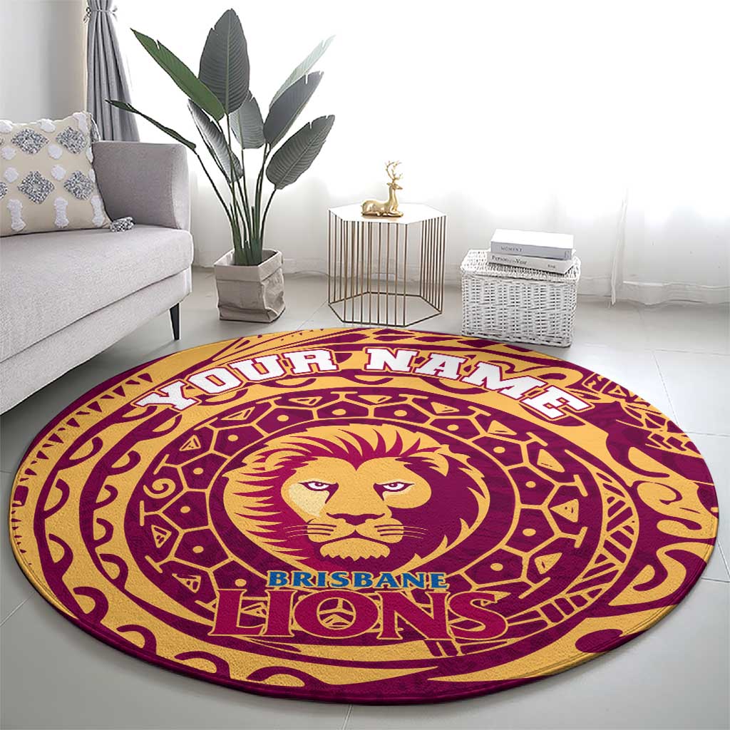 Personalized Brisbane Lions Polynesian Round Carpet Tribal Chest and Sleeve Tattoo Heritage Warrior