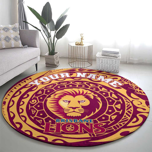 Personalized Brisbane Lions Polynesian Round Carpet Tribal Chest and Sleeve Tattoo Heritage Warrior