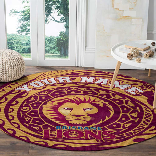 Personalized Brisbane Lions Polynesian Round Carpet Tribal Chest and Sleeve Tattoo Heritage Warrior