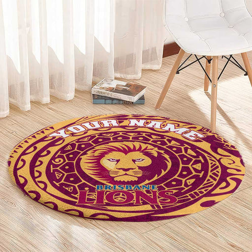 Personalized Brisbane Lions Polynesian Round Carpet Tribal Chest and Sleeve Tattoo Heritage Warrior