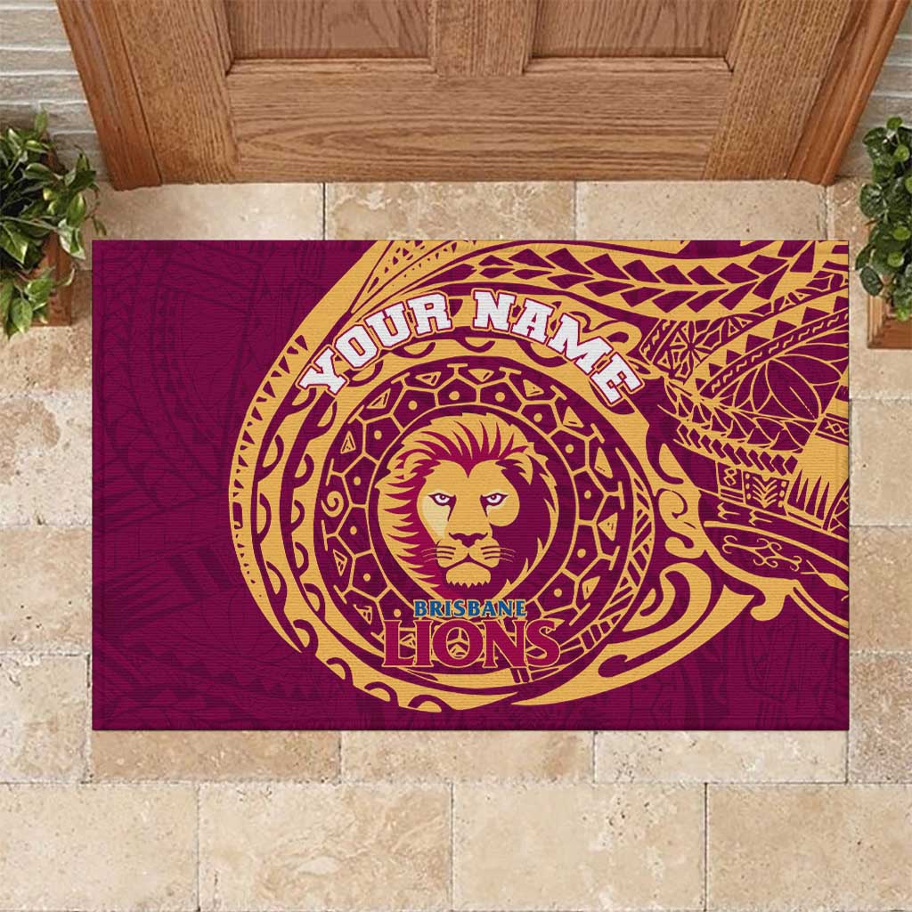 Personalized Brisbane Lions Polynesian Rubber Doormat Tribal Chest and Sleeve Tattoo Heritage Warrior