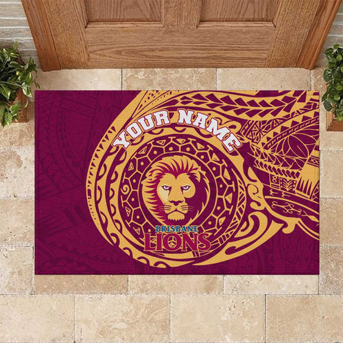 Personalized Brisbane Lions Polynesian Rubber Doormat Tribal Chest and Sleeve Tattoo Heritage Warrior