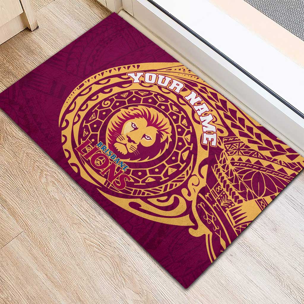 Personalized Brisbane Lions Polynesian Rubber Doormat Tribal Chest and Sleeve Tattoo Heritage Warrior