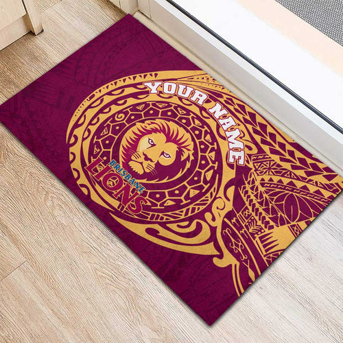 Personalized Brisbane Lions Polynesian Rubber Doormat Tribal Chest and Sleeve Tattoo Heritage Warrior