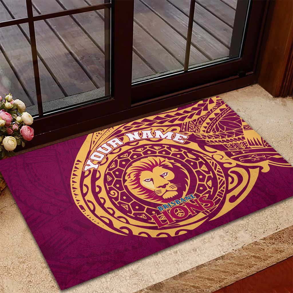 Personalized Brisbane Lions Polynesian Rubber Doormat Tribal Chest and Sleeve Tattoo Heritage Warrior